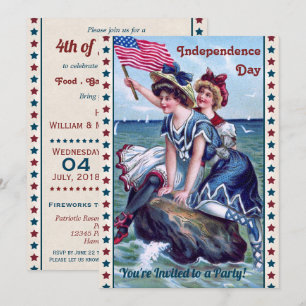 Vintage Beach Girls 4th of July Party Invitation