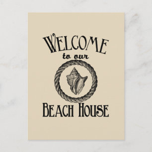Vintage Beach house seashell postcard