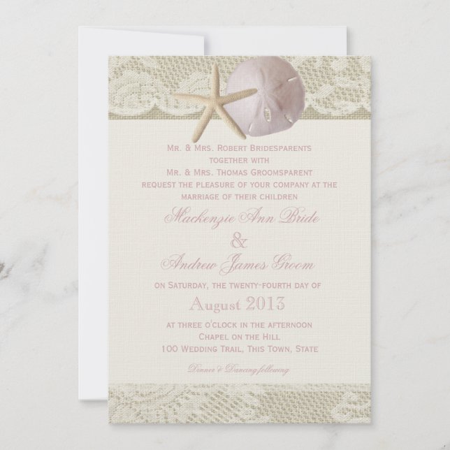 Vintage Beach Ivory Pink Invitation (Front)