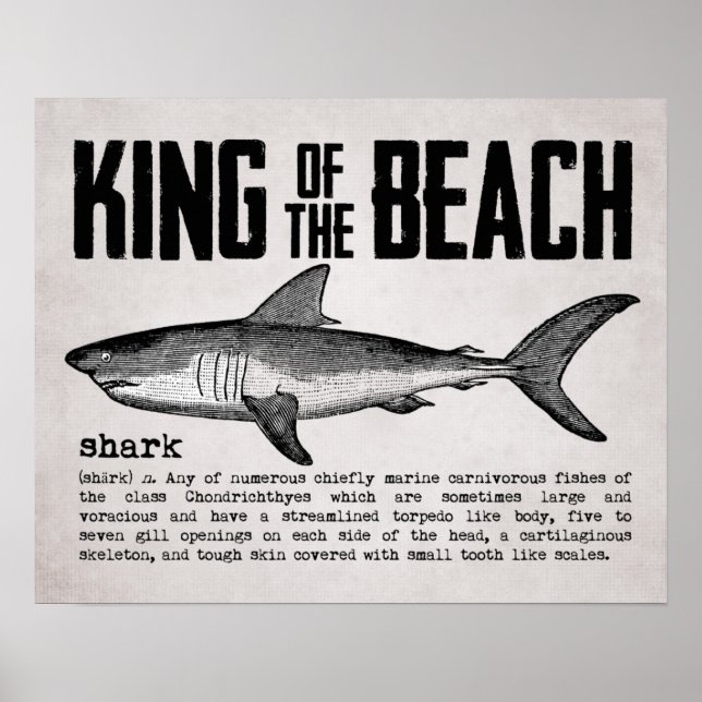 Vintage Beach King Shark Definition Poster (Front)
