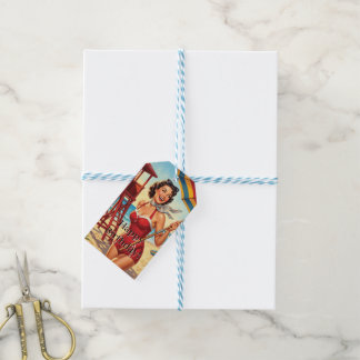 Vintage Beach Lifeguard Girl Pin Up | Personalise Gift Tags