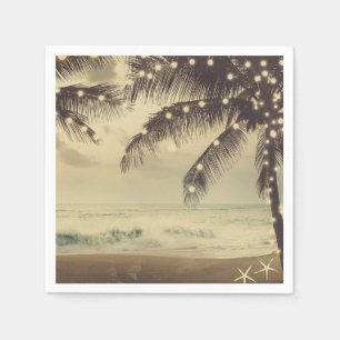 Vintage Beach Ocean Palm Trees & Lights Wedding Napkin