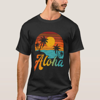 Vintage Beach Palm Trees Aloha Hawaii Family Vacat T-Shirt