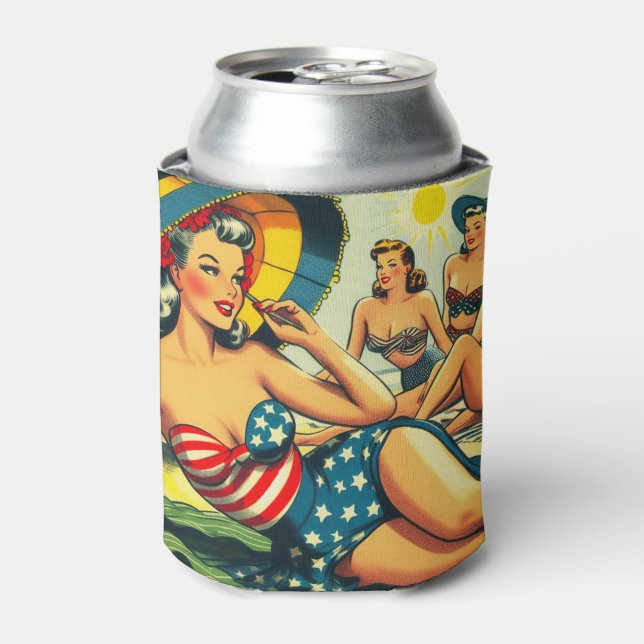 Vintage Beach Pin Up Can Cooler (Can Front)