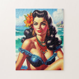 Vintage Beach Pin-up Painting Jigsaw Puzzle