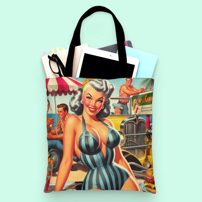 Vintage Beach Pin-up Tote Bag (Creator Uploaded)