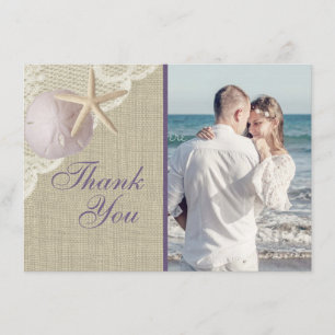 Vintage Beach Purple Flat Card Thank you
