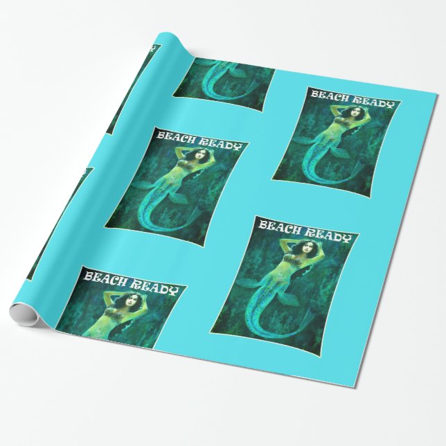 Vintage Beach Ready Mermaid Pin-up Wrapping Paper (Unrolled)