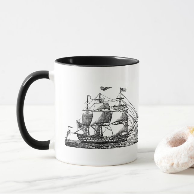 Vintage Beach sailboat nostalgic coffee mug (With Donut)
