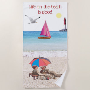 Vintage Beach Scene Beach Towel