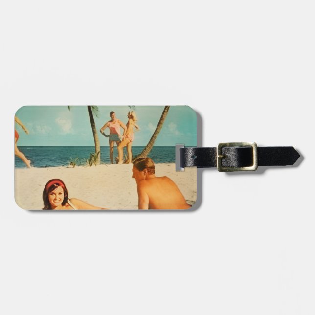 Vintage Beach Scene Luggage Tag (Front Horizontal)