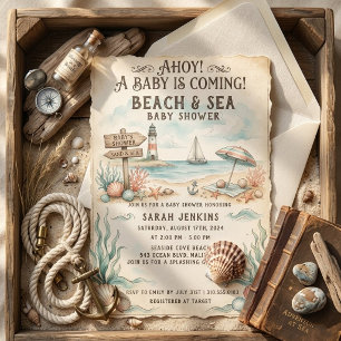 Vintage Beach Sea Nautical Coast Baby Shower Invitation