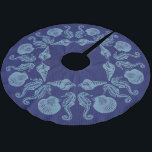 Vintage Beach Seashells Christmas Blue Brushed Polyester Tree Skirt<br><div class="desc">Complete your seaside or beach holiday scene with your own custom tree skirt.  Ocean themed design features sea horses and shells in an attractive pattern. Dark blue half toned background with blue shell and sea horse pattern.</div>