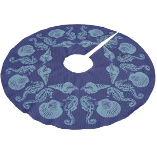 Vintage Beach Seashells Christmas Blue Brushed Polyester Tree Skirt