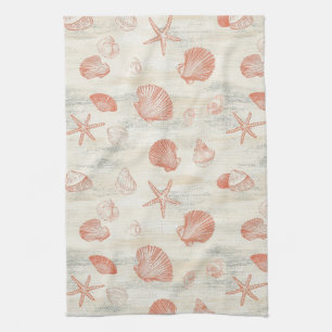 Vintage Beach Shells with Coral & Starfish Tea Towel