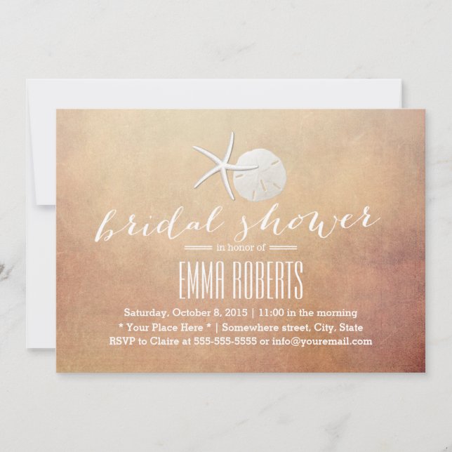 Vintage Beach Starfish & Sand Dollar Bridal Shower Invitation (Front)