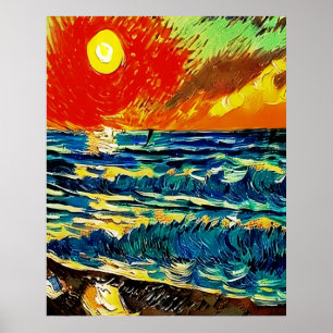 Vintage Beach Sunrise Abstract Illustration  Poster