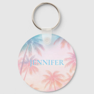 Vintage Beach Sunset Palm Trees Pastel Key Ring