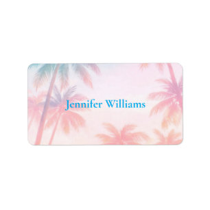 Vintage Beach Sunset Palm Trees Pastel Label