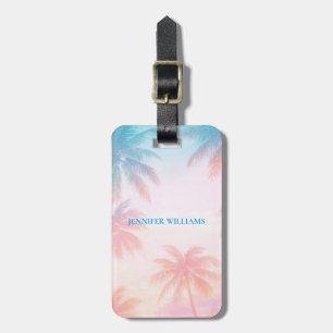 Vintage Beach Sunset Palm Trees Pastel Luggage Tag