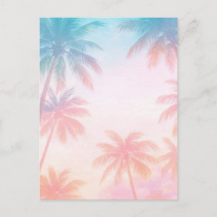 Vintage Beach Sunset Palm Trees Pastel             Postcard