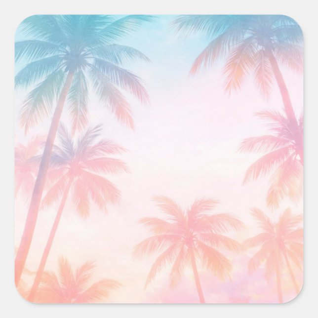 Vintage Beach Sunset Palm Trees Pastel             Square Sticker (Front)