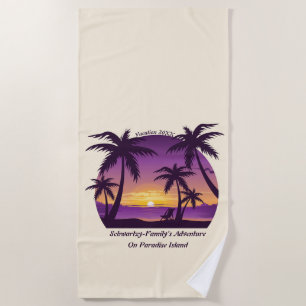 Vintage Beach Sunset Vacation lounger peach purple Towel