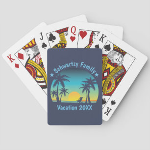 Vintage Beach Sunset Vacation Orange-blue lounger Playing Cards