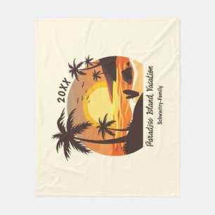 Vintage Beach Sunset Vacation surf orange brown Fleece Blanket