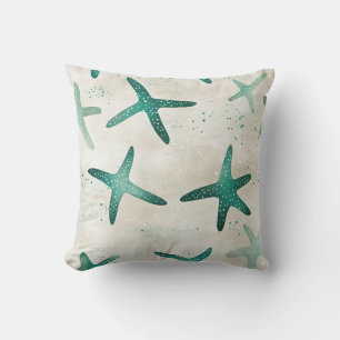 Vintage Beach Teal Abstract Starfish Coastal Cushion