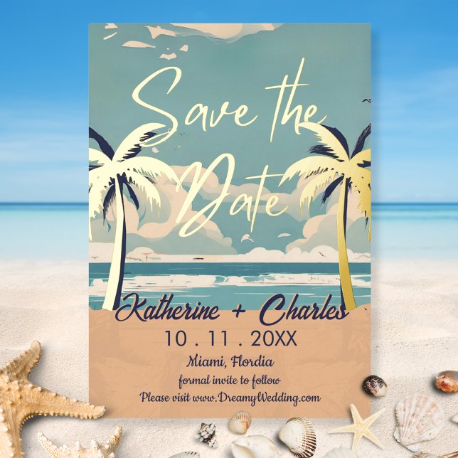 Vintage Beach Tropical Palm Save the Date (Creator Uploaded)