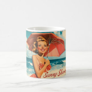 Vintage Beach Vacation Poster: Blonde Pin-Up  Coffee Mug