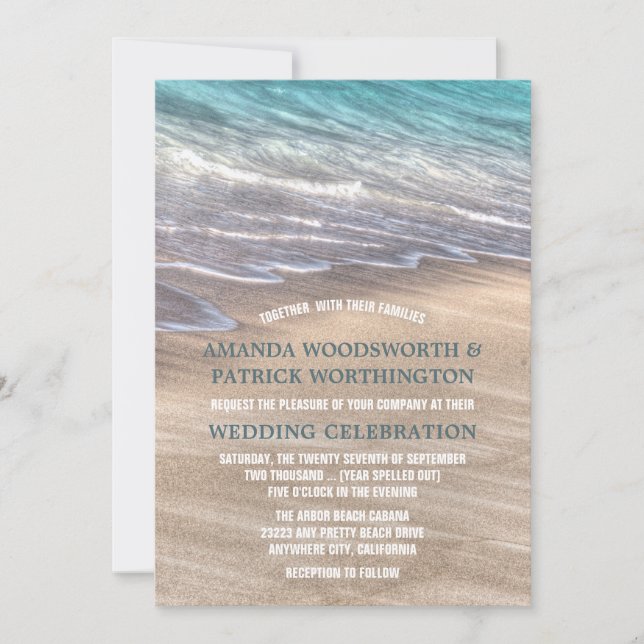 Vintage Beach Waves and Sand Wedding Invitations (Front)