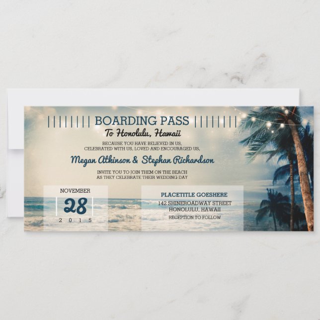 Vintage Beach Wedding Boarding Pass Ticket Wedding Invitation (Front)