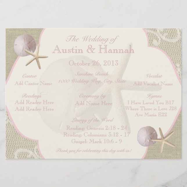 Vintage Beach Wedding Program Card (Front)