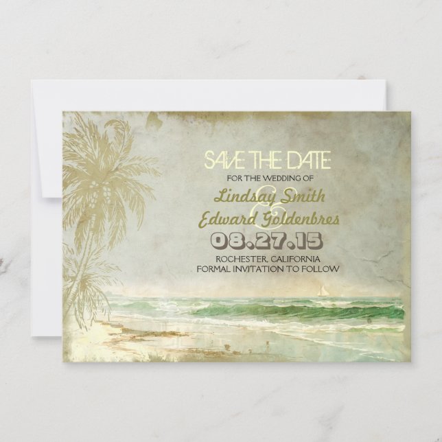 vintage beach wedding save the date card (Front)