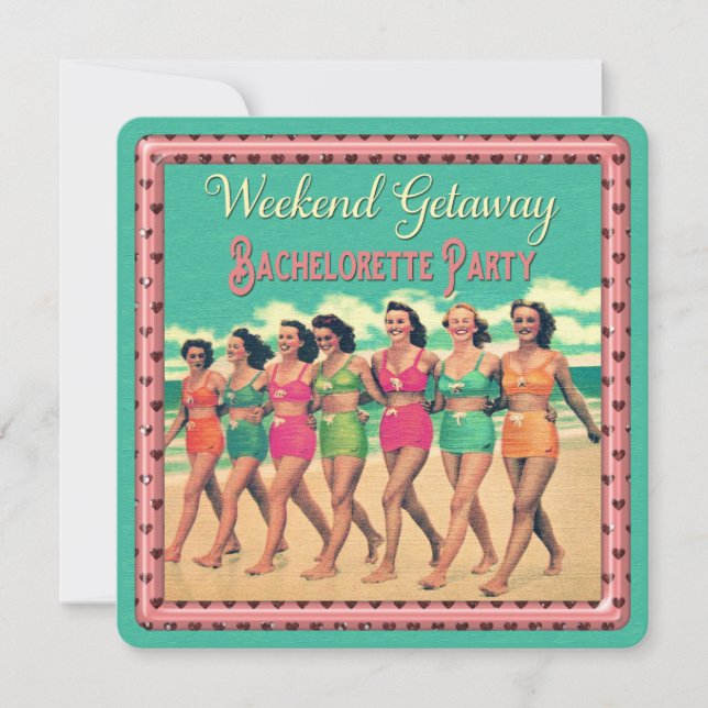 Vintage Beach Weekend Getaway Bachelorette Party Invitation (Front)