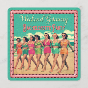 Vintage Beach Weekend Getaway Bachelorette Party Invitation