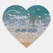 vintage beach with gold hearts save the date