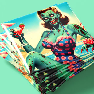 Vintage Beach Zombie Pin-up Magnet
