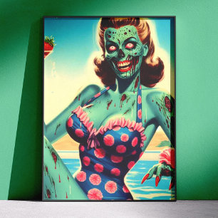 Vintage Beach Zombie Pin-up Poster