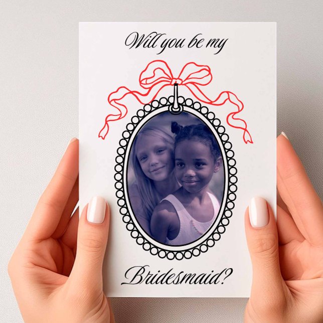 Vintage Beaded Frame with Bow Bridesmaid Proposal Invitation (Vintage Beaded Frame Red Bow)