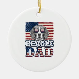 Vintage Beagle Dad Patriotic Dog Shirt Design_1 Ceramic Tree Decoration
