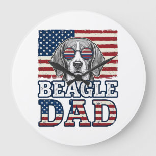 Vintage Beagle Dad Patriotic Dog Shirt Design_1 Large Clock