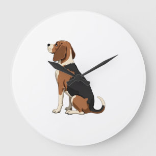 Vintage Beagle Dog Back View Illustration Pet Love Large Clock