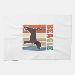 Vintage Beagle Dog Retro Stripe Vector Design_1 Tea Towel