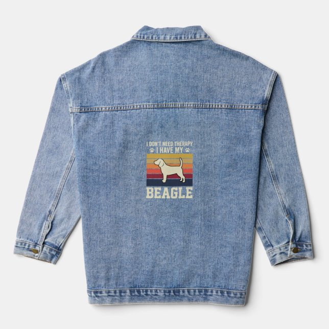 Vintage Beagle Dog Therapy Retro Denim Jacket (Back)