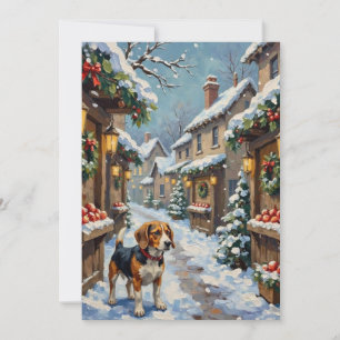 Vintage Beagle in Snowy Christmas Marketplace Holiday Card