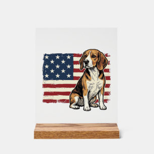 Vintage Beagle Patriotic Flag Dog Shirt Design_1 Acrylic Sign