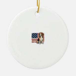 Vintage Beagle Patriotic Flag Dog Shirt Design_1 Ceramic Tree Decoration